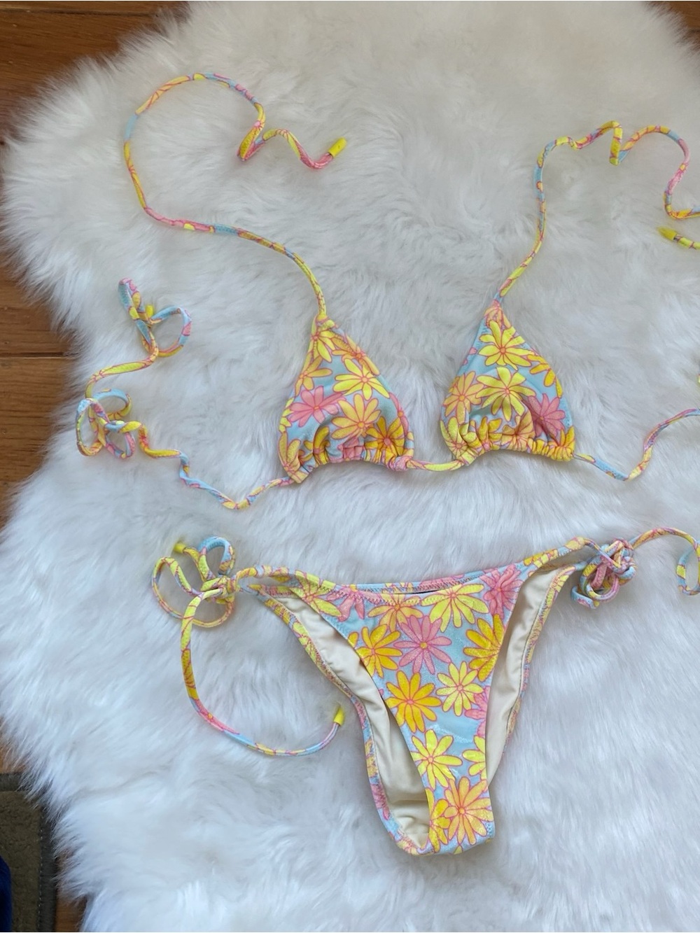 triangl Floral Tie-Side Triangle Bikini Set - Yellow & Pink Daisy Print
